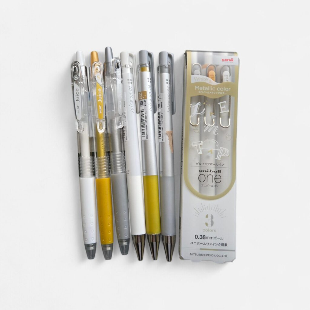 Juice、Juiceup、uni-ball oneの白金銀
