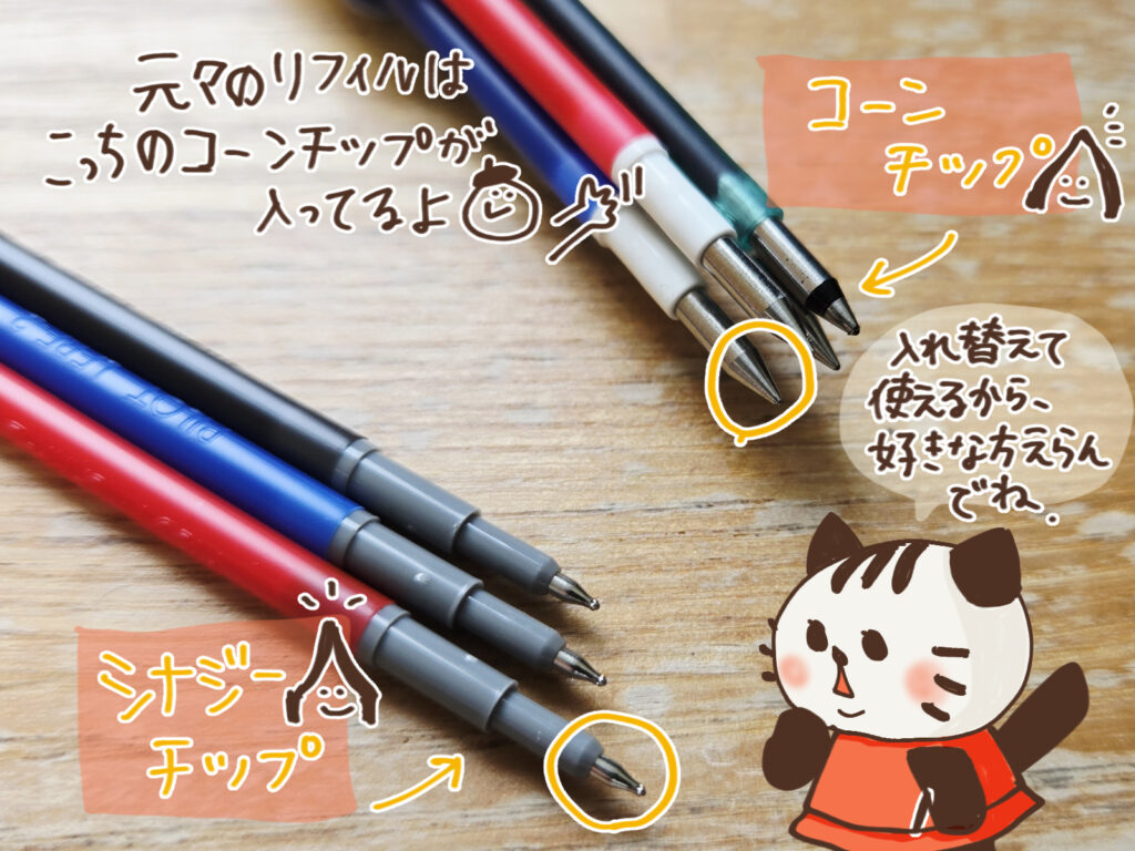 パイロットシナジーチップとコーンチップのペン先